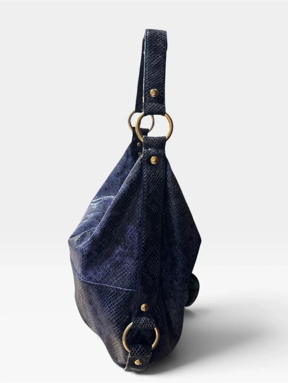 Michael Kors Cobalt/Navy Snakeskin-Textured Hobo Bag